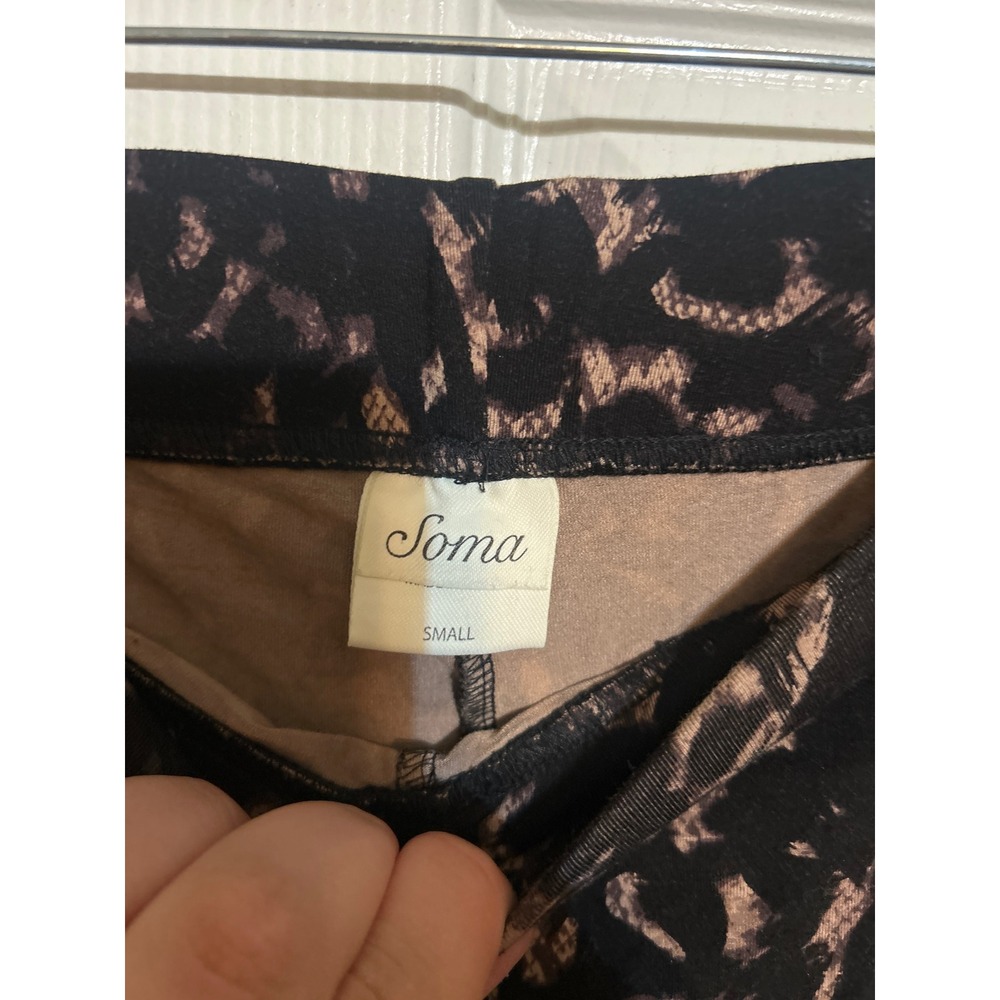 Soma Womens Abstract Animal Print Leggings Black Tan Stretch Slim Fit Small - Picture 2 of 3
